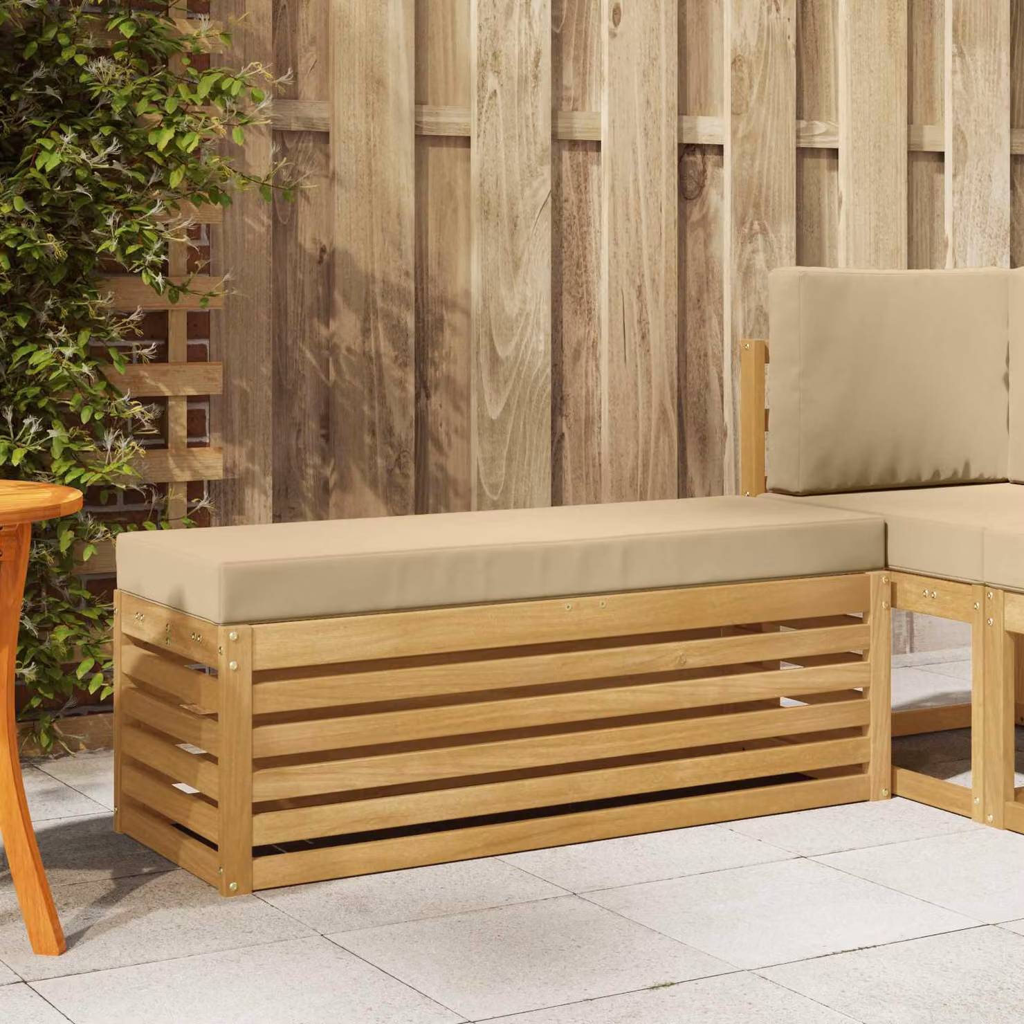 Panca da esterno moderna vidaXL in legno di acacia bianco/beige L: 115 cm, P: 43 cm, H: 37 cm