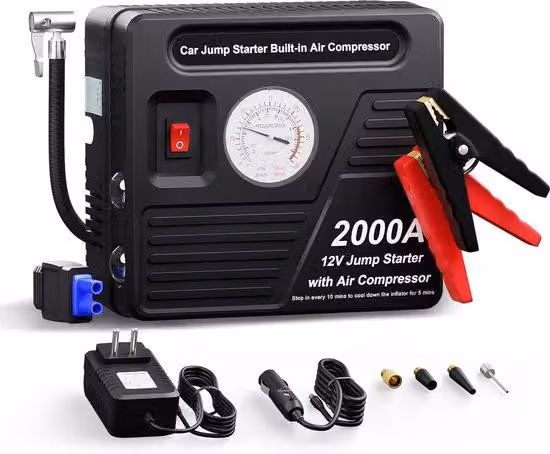 Avviatore per auto - Avviamento di emergenza - Avviamento di emergenza per auto - Avviatore con powerbank - Avviatore con compressore