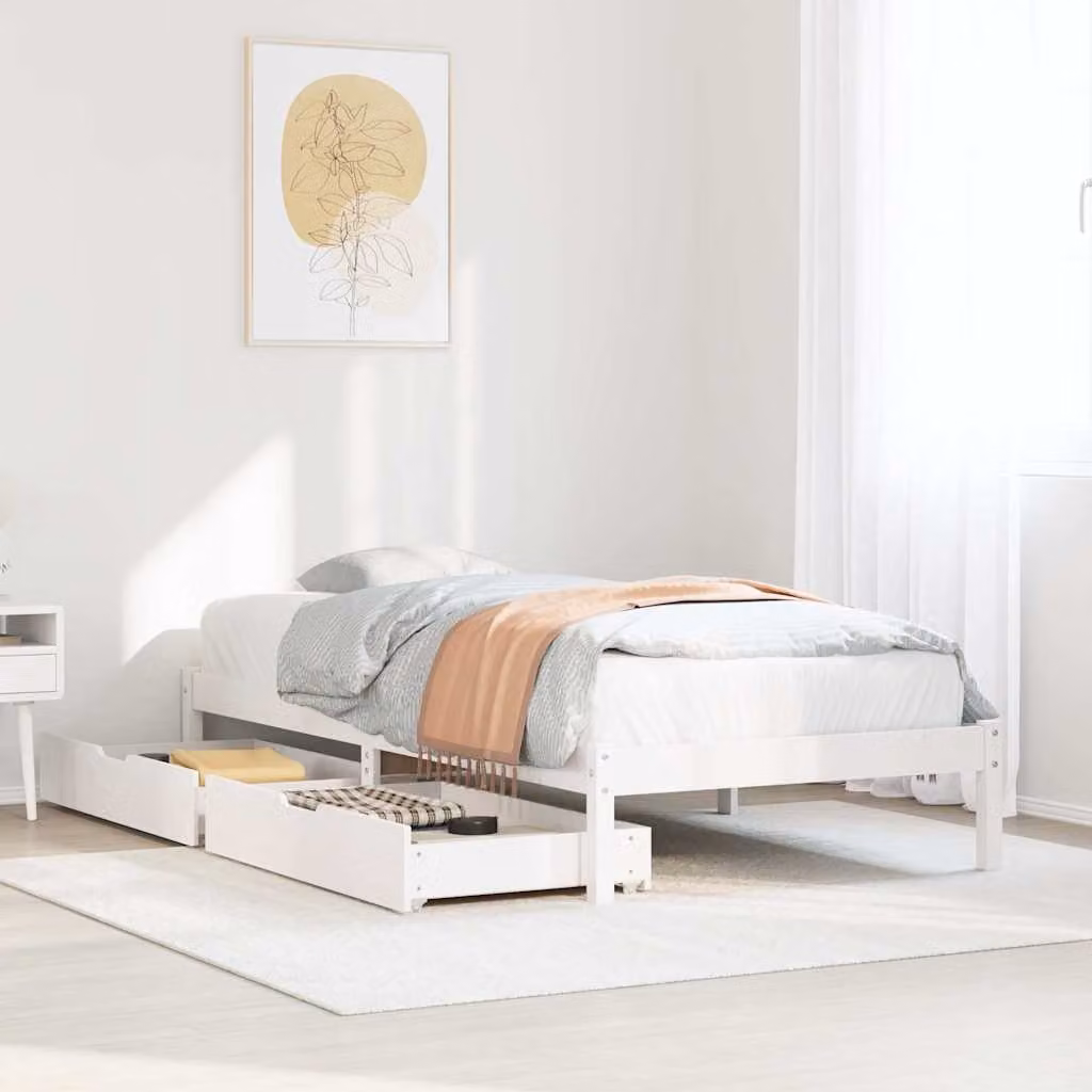Letto singolo vidaXL in legno massello di pino bianco con doghe piatte L/P/H: 195.5 x 90 x 31 cm