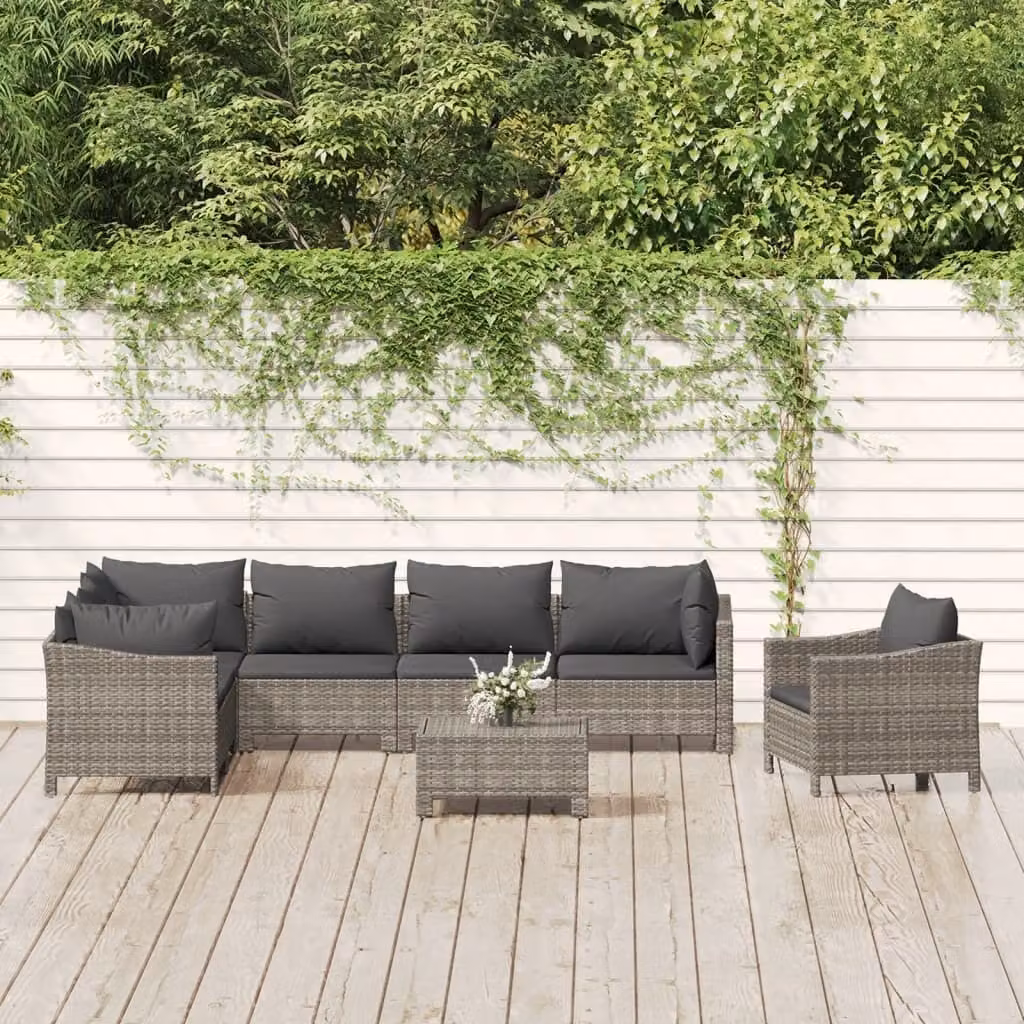 The Living Store Set salotto da giardino 8 pezzi con cuscini in poly rattan grigio