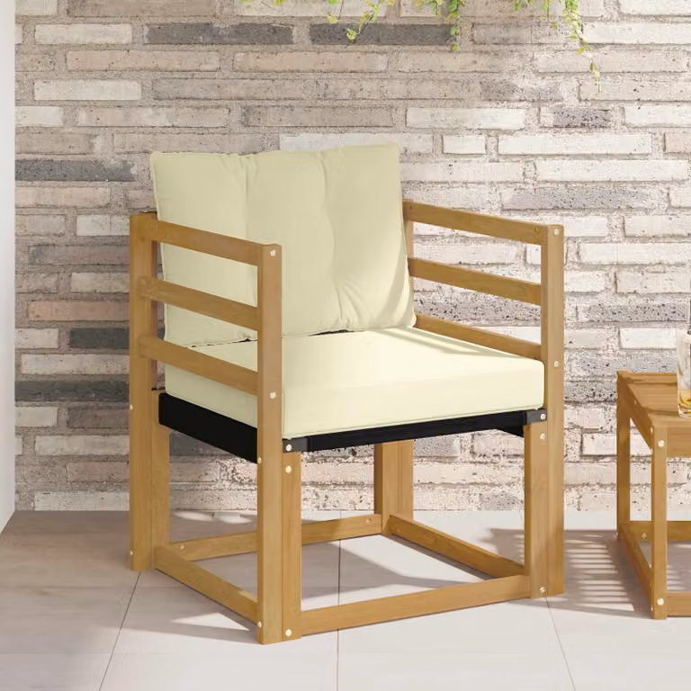 Divano da esterno moderno vidaXL in legno di acacia massello con cuscini in textilene bianco