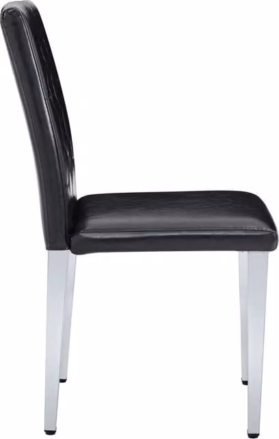 Set di 4 Sedie da Pranzo con Seduta in PU Nera e Gambe in Metallo Argento Lucido
