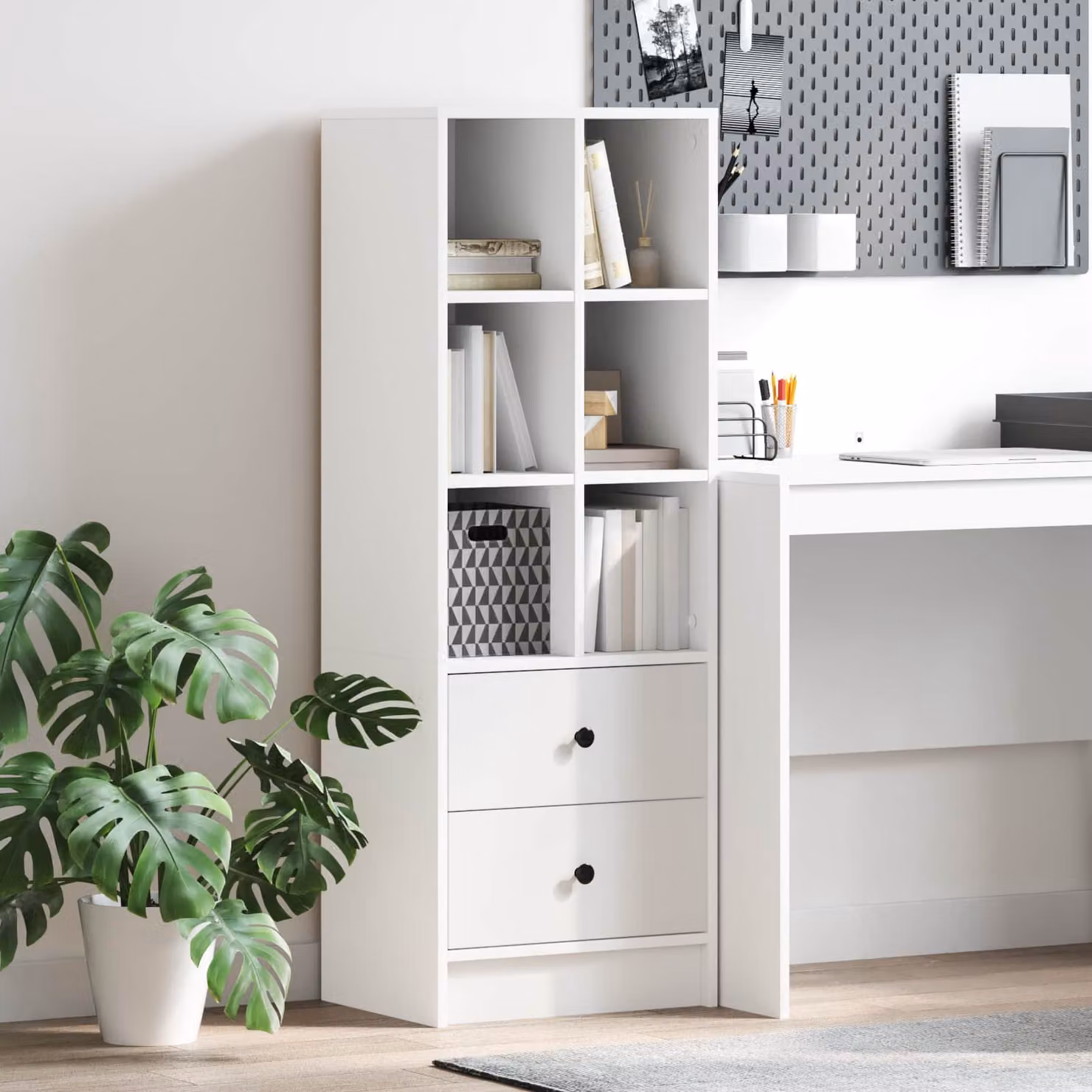 Credenza moderna vidaXL in MDF bianco L: 45,5 cm, P: 34 cm, H: 127 cm – 1