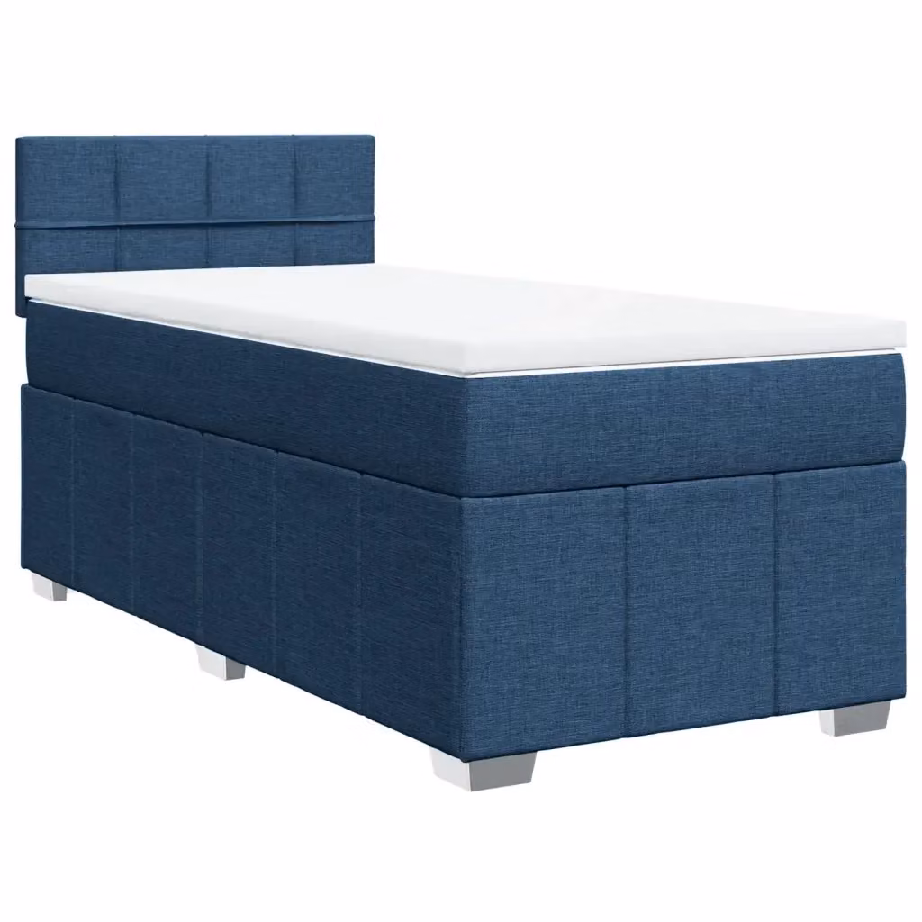 Letto Ibrido vidaXL con Giroletto a Molle e Materasso in Tessuto Blu e Bianco L/P: 100 x 200 cm – 2