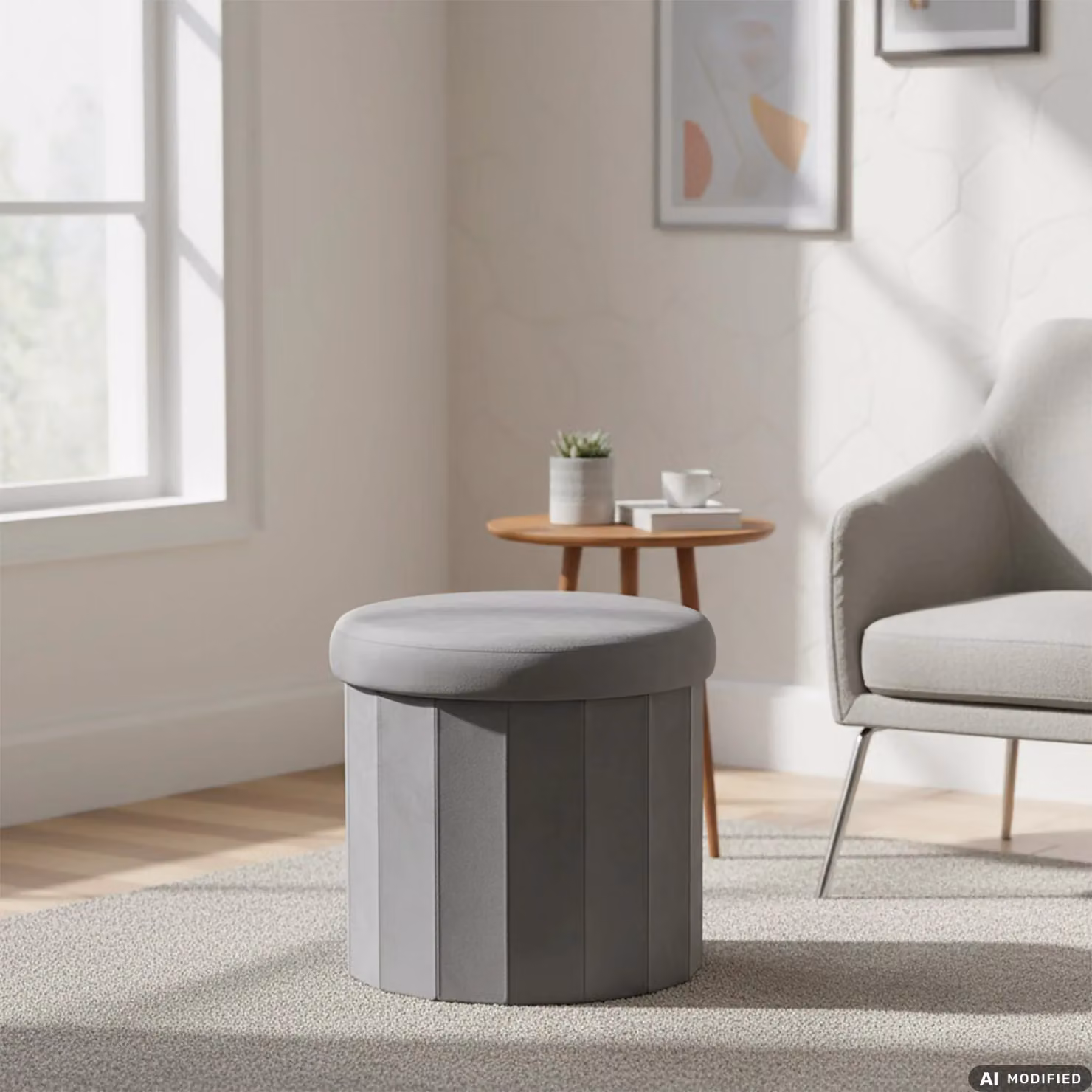 VESTIAMO CASA Pouf Contenitore Cilindrico in Velluto Grigio H 38 cm x Diametro 40 cm – 2
