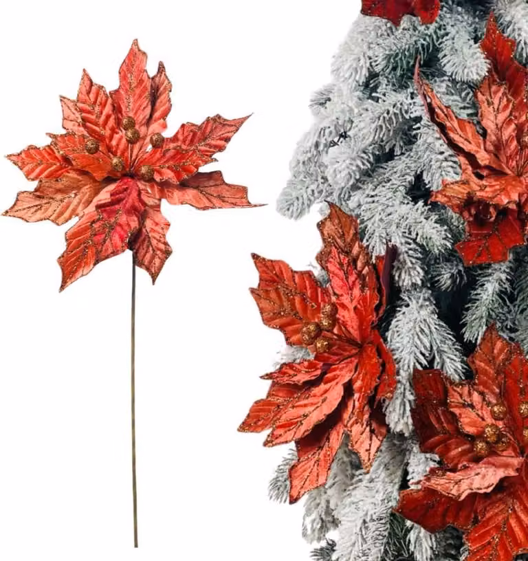 Stella di Natale bordeaux su stelo - Fiori d'albero di Natale 69 cm