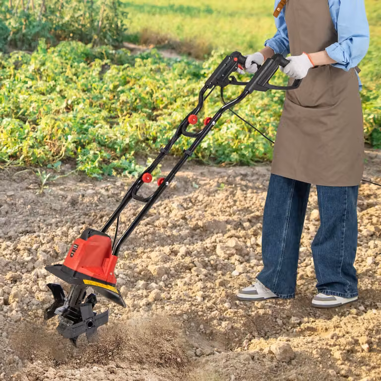 Motocoltivatore da giardino pieghevole elettrico Costway Rosso con larghezza di lavoro 32 cm