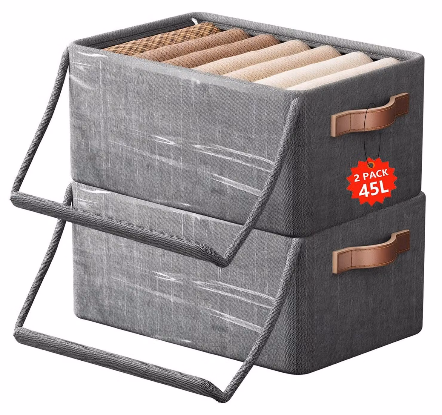 Omgoods - Set di 2 contenitori portaoggetti sotto il letto con coperchio
