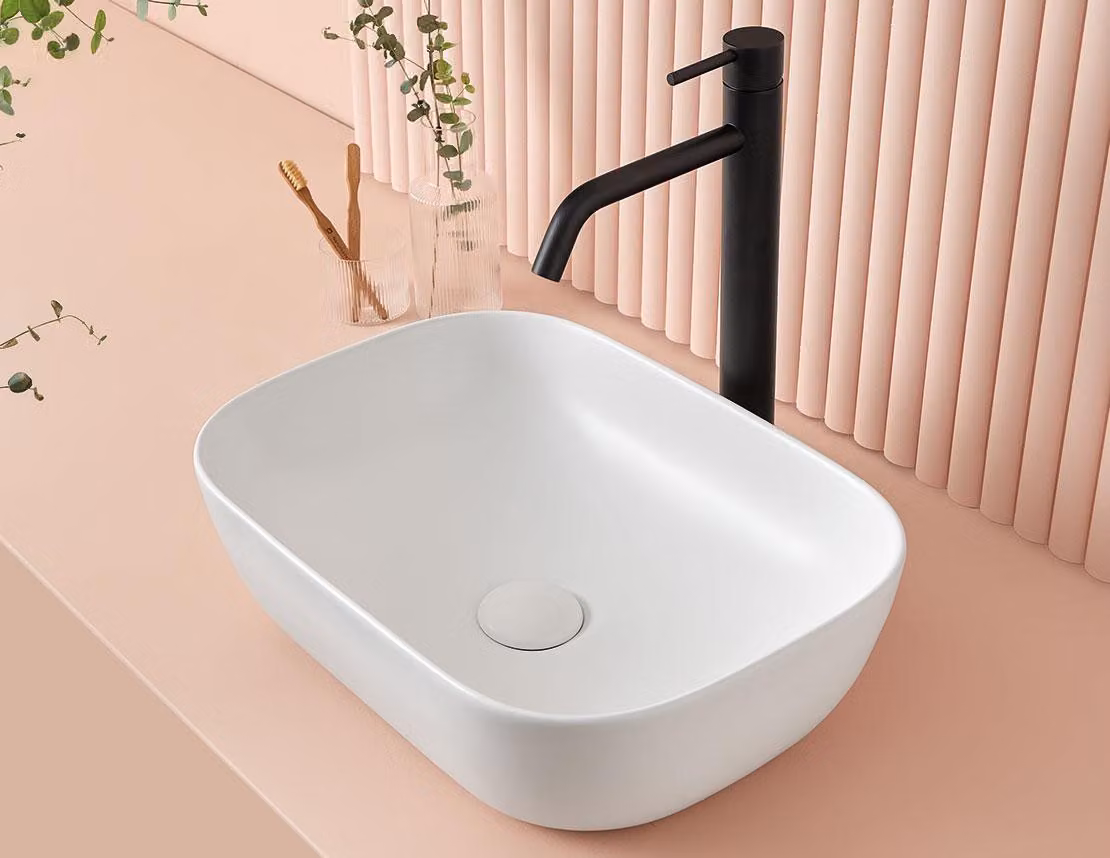 Lavabo MODENA 45,8 cm x 32,5 cm x 14h Valvola a stelo "Click Clack", bianco opaco