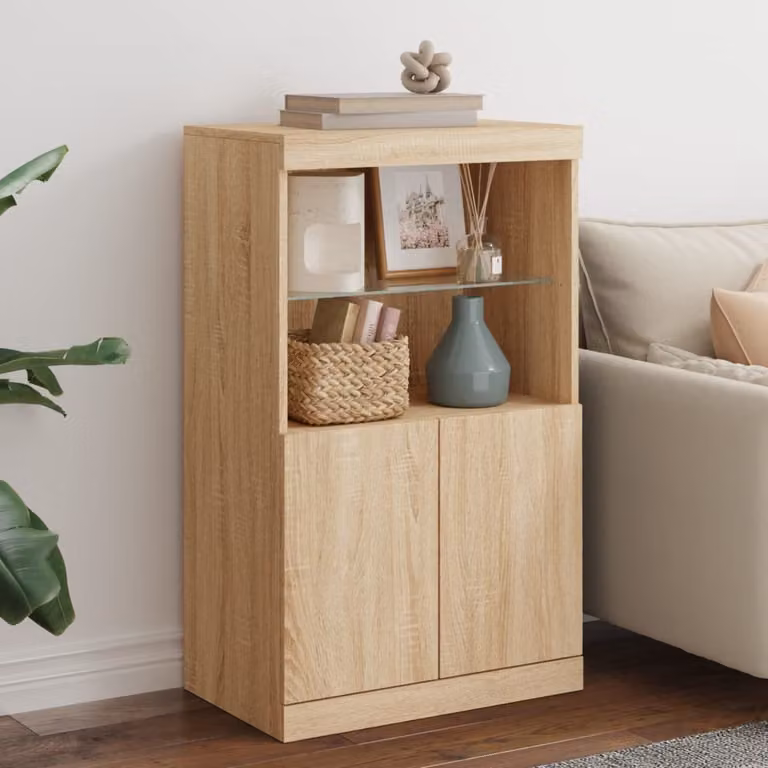 Credenza moderna vidaXL con luci LED in rovere sonoma marrone L: 60,5 cm, P: 37 cm, H: 100 cm