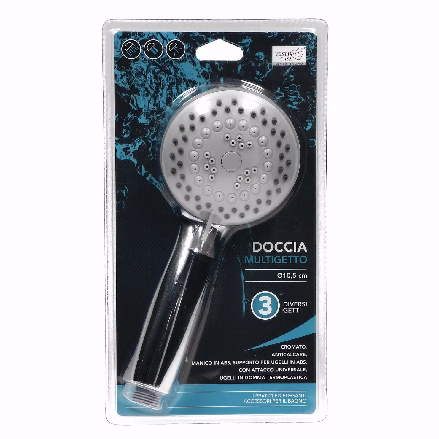 Doccetta Blenda VESTIAMO CASA con 3 getti e attacco universale, colore silver – 1