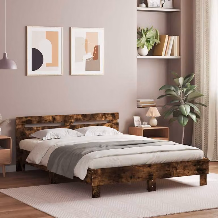 vidaXL Giroletto con Testiera in Rovere Fumo e Legno Multistrato, L/P/H: 140 x 200 x 70 cm