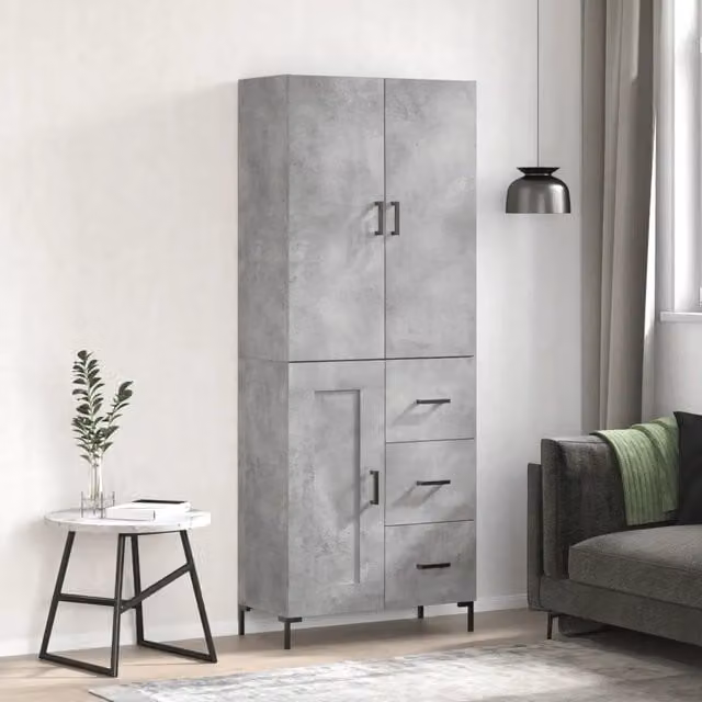 Credenza-Buffet-Armadio da cucina Grigio Cemento 69,5x34x180 cm in Legno Multistrato 894478
