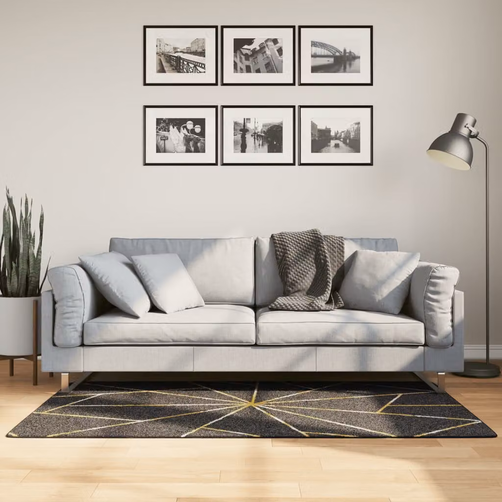 Tappeto lavabile vidaXL moderno con motivo geometrico nero e oro L: 150 cm, P: 80 cm