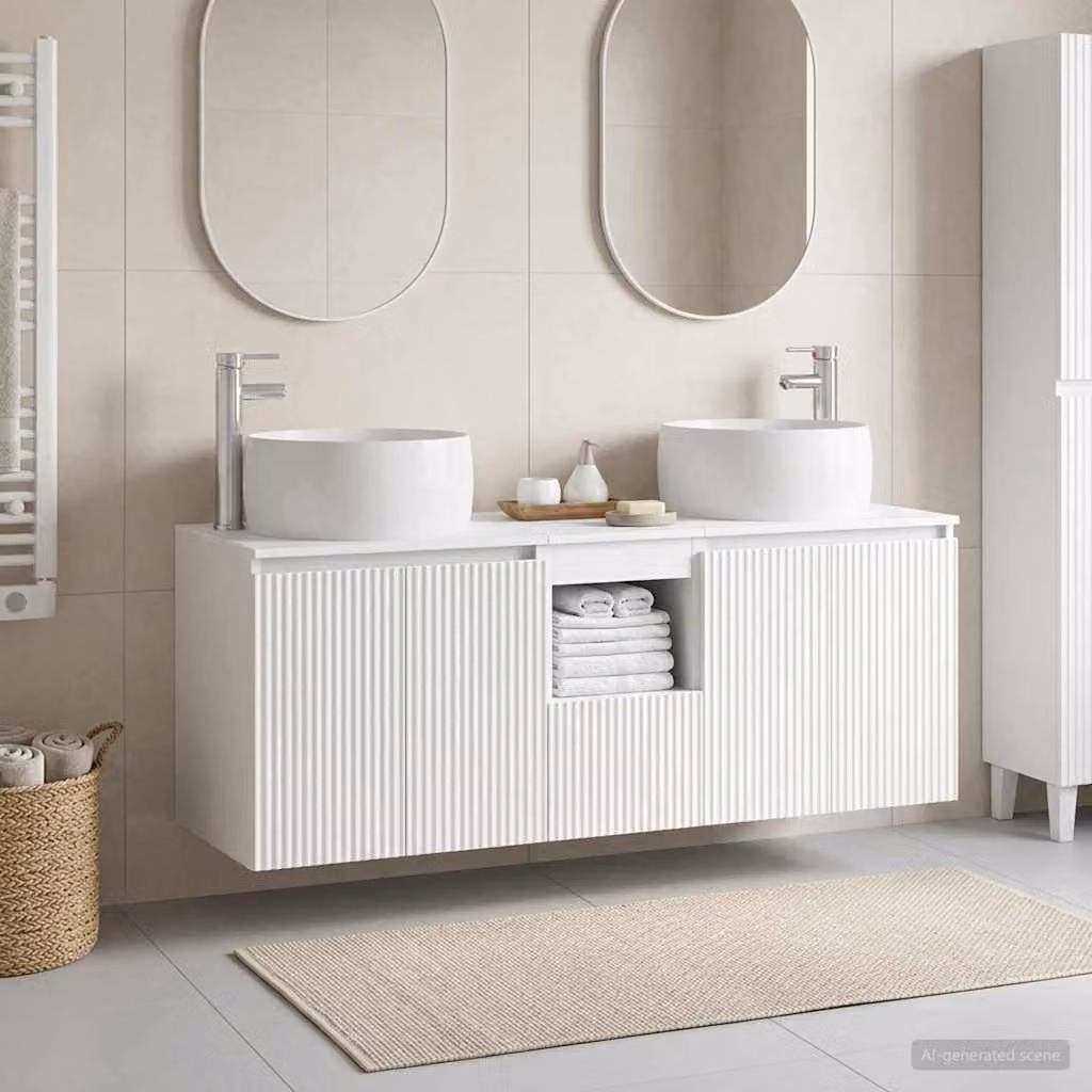 Set di 3 armadi da bagno moderni vidaXL in bianco con vanità e pensili a muro L/P/H: 49,5 x 44,5 x 66 cm