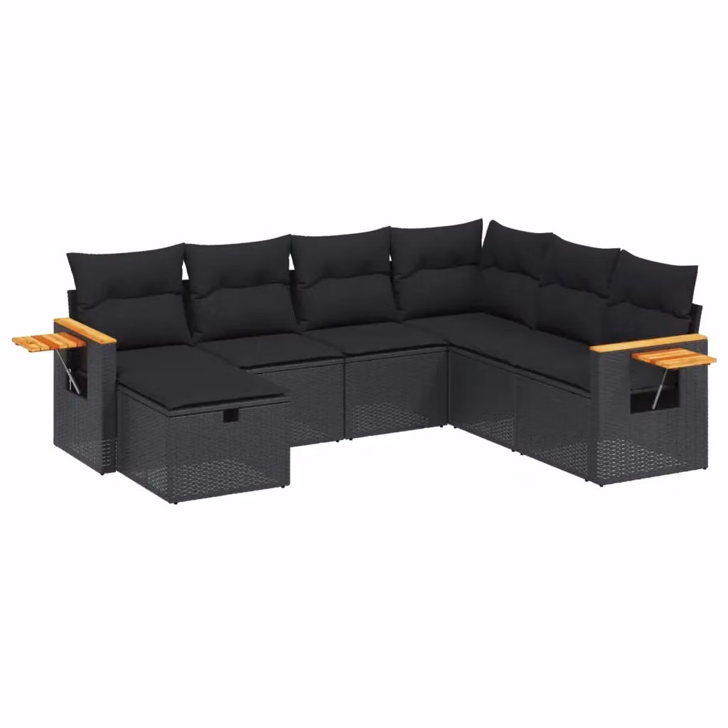 vidaXL Set Divani da Giardino a L con Cuscini 7pz Nero in Polyrattan e Acciaio – 2