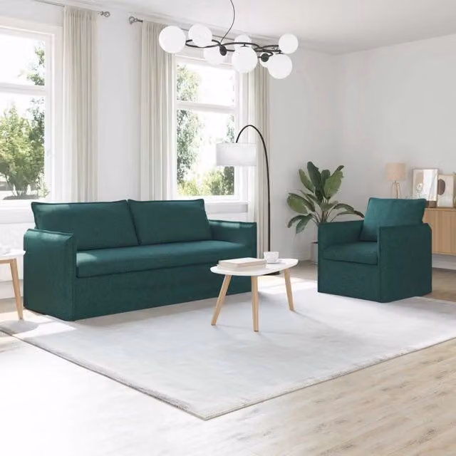 Set di 2 divani moderni vidaXL in tessuto verde e nero con struttura in metallo e coperture rimovibili