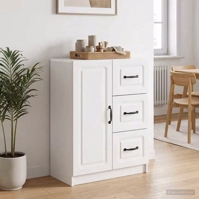 Credenza moderna vidaXL in legno MDF bianco lucido L 66 cm x P 34,5 cm x H 87 cm – 1