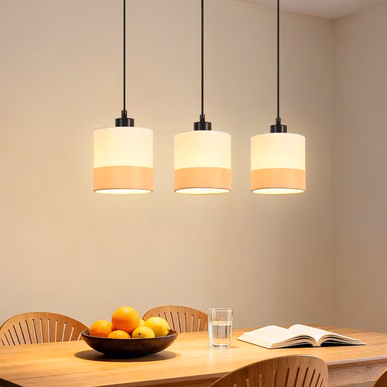 ZMH Lampada a sospensione sala da pranzo luce a sospensione vintage 3 fiamme tessuto tavolo da pranzo lampada altezza regolabile E27 bianco sala da pranzo (senza lampadina)