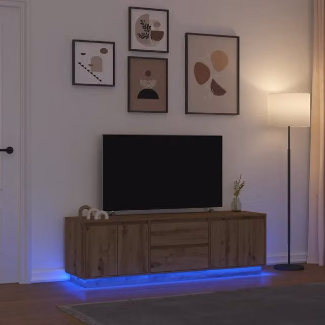 Mobile Porta TV Moderno vidaXL in Rovere con Luci LED Integrate L: 160,5 cm, P: 41 cm, H: 50 cm – 1