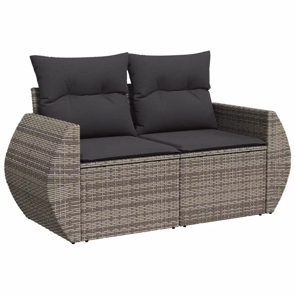 Divano da giardino a 2 posti vidaXL in polyrattan grigio con cuscini imbottiti e coperture rimovibili – 2