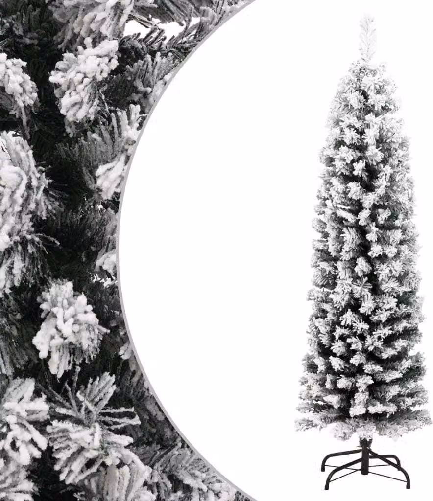 The Living Store Albero di Natale Artificiale Slim con Neve Verde 120 cm PVC