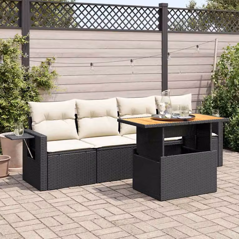 Set Divani da Giardino vidaXL 5 pz in Polyrattan e Metallo con Cuscini Nero