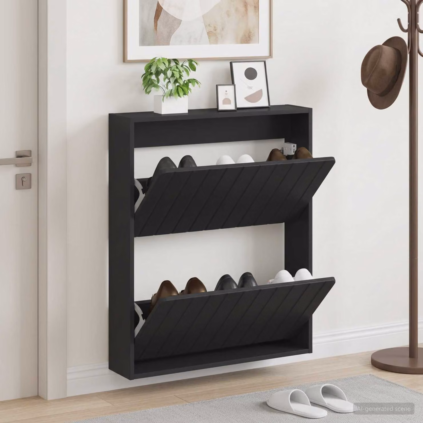 Mobiletto per scarpe da muro moderno vidaXL nero L: 71 cm, P: 17 cm, H: 86 cm