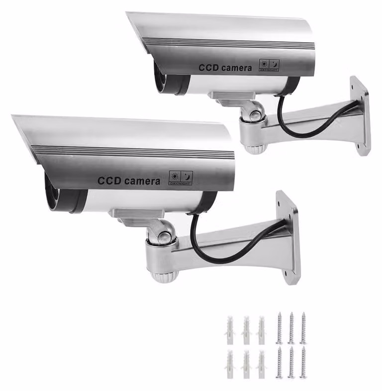 Set di 2 telecamere finte per uso esterno, con luce LED lampeggiante