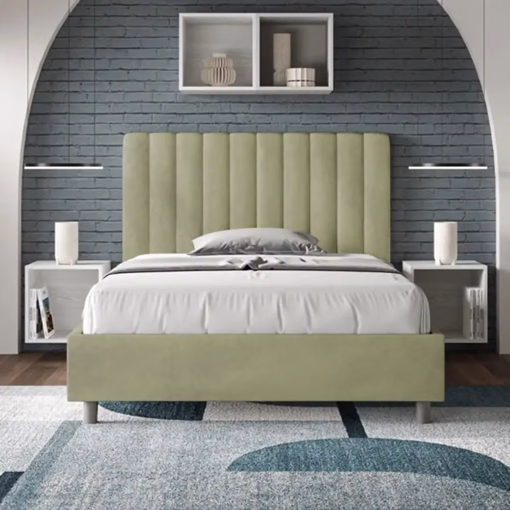 Letto una piazza e mezza Agueda Ityhome con contenitore, imbottito in microfibra, colore tè verde, L 120 cm x P 200 cm, H 135 cm – 2