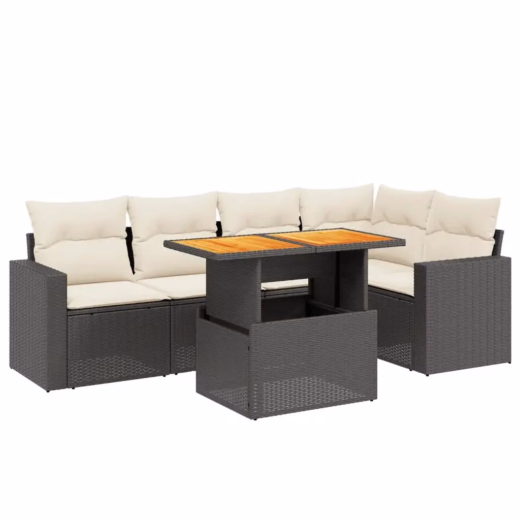 Set Divano da Giardino vidaXL 6 pz in Polyrattan Nero con Cuscini e Tavolino da Esterno a Forma di L – 2