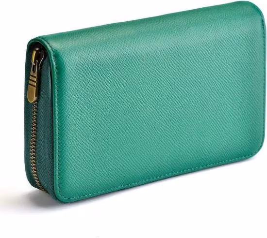 Organizzatore per pennarelli roll up in ecopelle verde con chiusura a zip