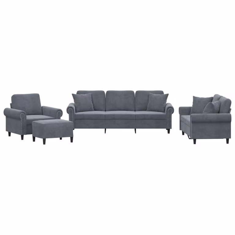 Set di Divani 4 pz con Cuscini Grigio Scuro in Velluto