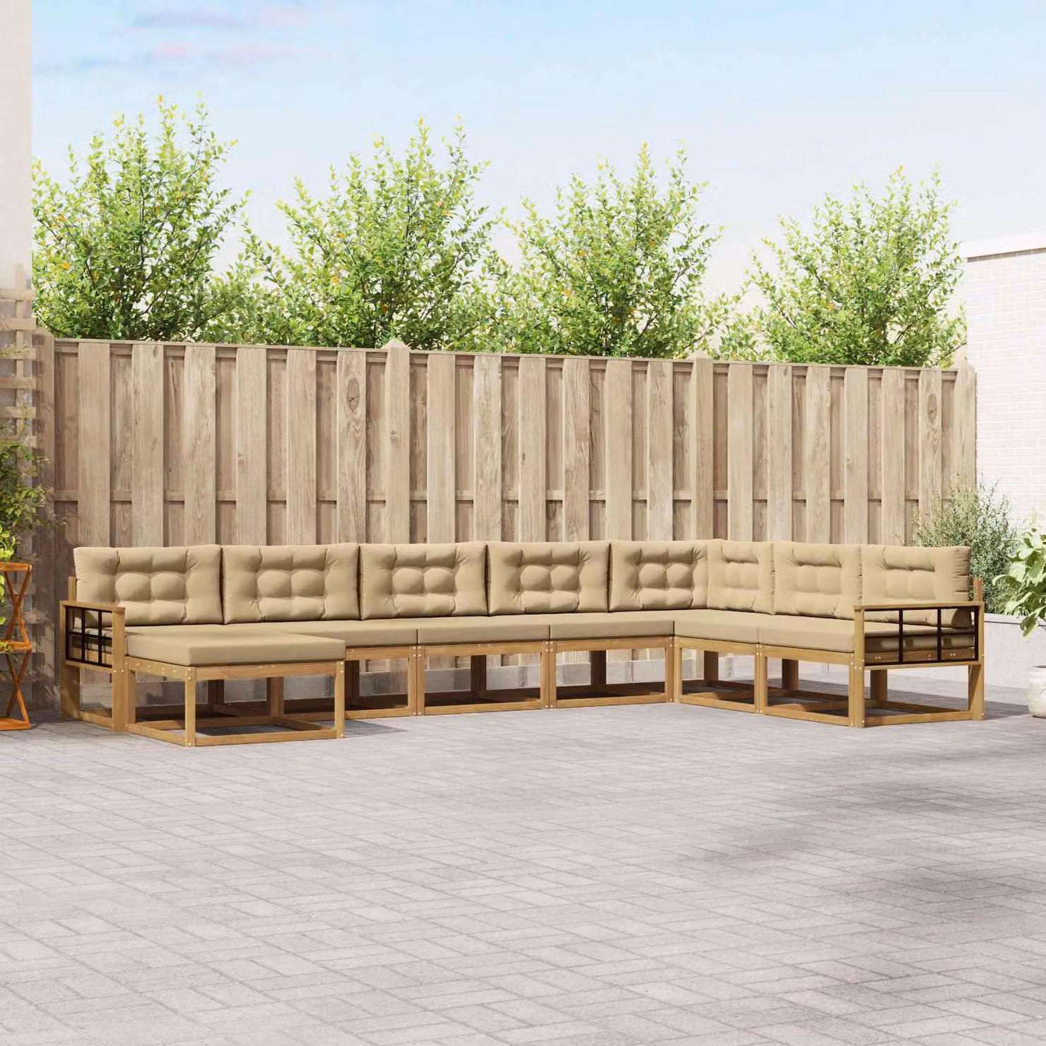 vidaXL Set di divani da esterno a forma di U in legno di acacia, 8 pezzi, Bianco e Beige
