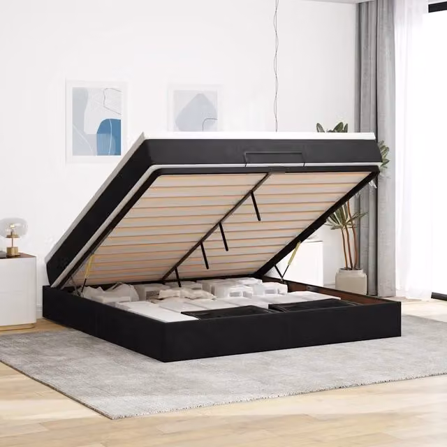 Letto con contenitore a sollevamento vidaXL in velluto nero e bianco L: 180 cm, P: 200 cm, H: 280 cm – 1