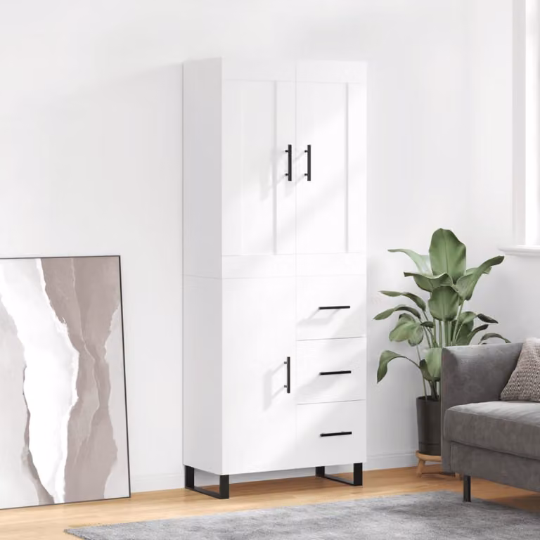 Credenza moderna vidaXL bianca con ante a battente in legno e metallo L: 69,5 cm, P: 34 cm, H: 180 cm