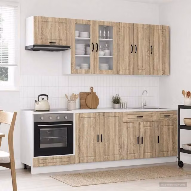 Unità cucina moderna vidaXL in legno color rovere con 8 pezzi e ante a battente