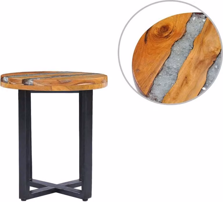 Tavolino da Salotto 40x45 cm Legno Massello Teak e Poliresina
