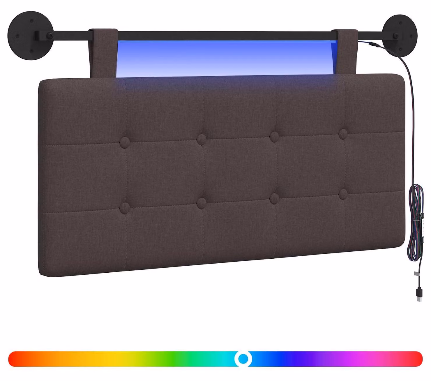 Testiera sospesa Con luce LED Marrone Scuro Tessuto