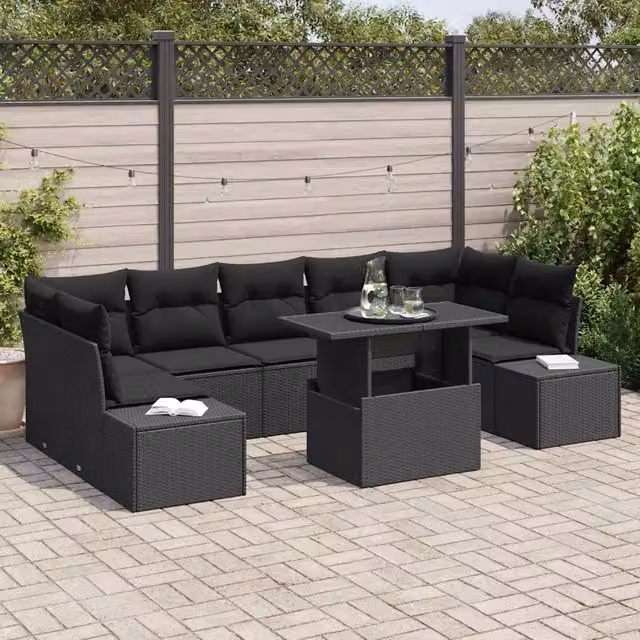 Set di divani 8 pz Nero polyrattan 3349139