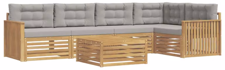 Set di divani da esterno, 6 pezzi, bianco e grigio chiaro