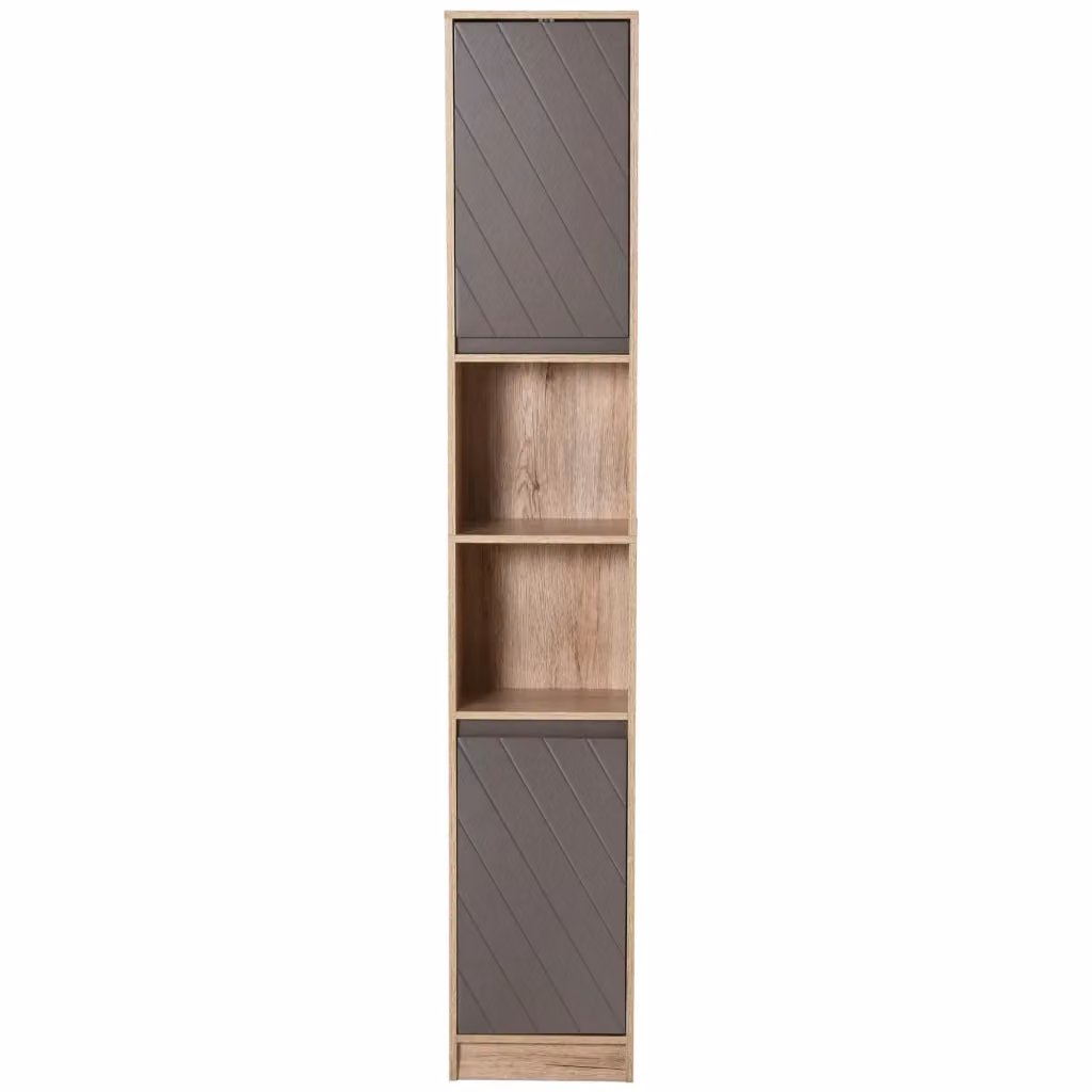 Colonna bagno salvaspazio Xylo in rovere chiaro e grigio con ante e ripiani L/P/H: 30 x 24 x 170 cm – 2