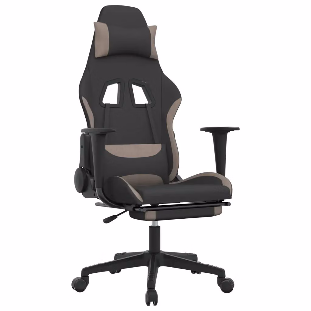 Sedia da Gaming vidaXL in Tessuto Nero e Beige con Poggiapiedi, Schienale e Braccioli, Ruote e Seduta Regolabile 360 Gradi – 2