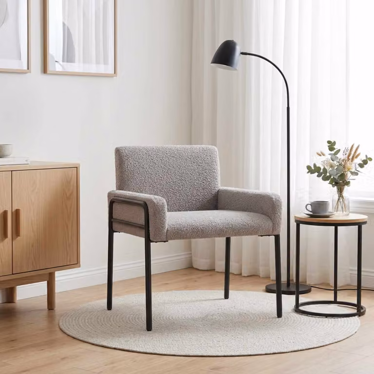Sedia d'accento moderna vidaXL in tessuto bouclé grigio con braccioli