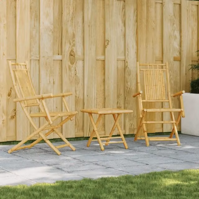 Set da Bistrò vidaXL in Bambù Beige 3 Pezzi per Giardino e Terrazzo