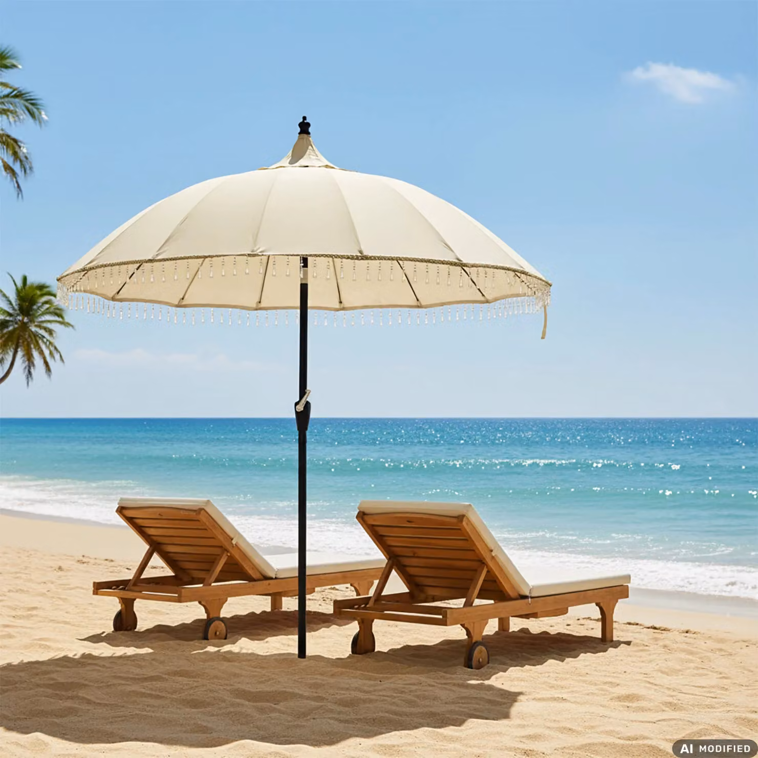 Ombrellone Mare Pagoda VESTIAMO CASA MARE beige con snodo e manovella in acciaio e poliestere H: 290 cm, Diametro: 270 cm – 2