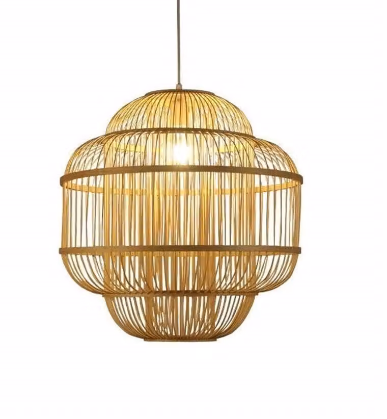 Fine Asianliving Bamboo Hanging Lamp Lampada a sospensione fatta a mano - Evon D50xH60cm Lampada a sospensione Illuminazione Paralume di bambù Tessuto Lampada Illuminazione Rotan