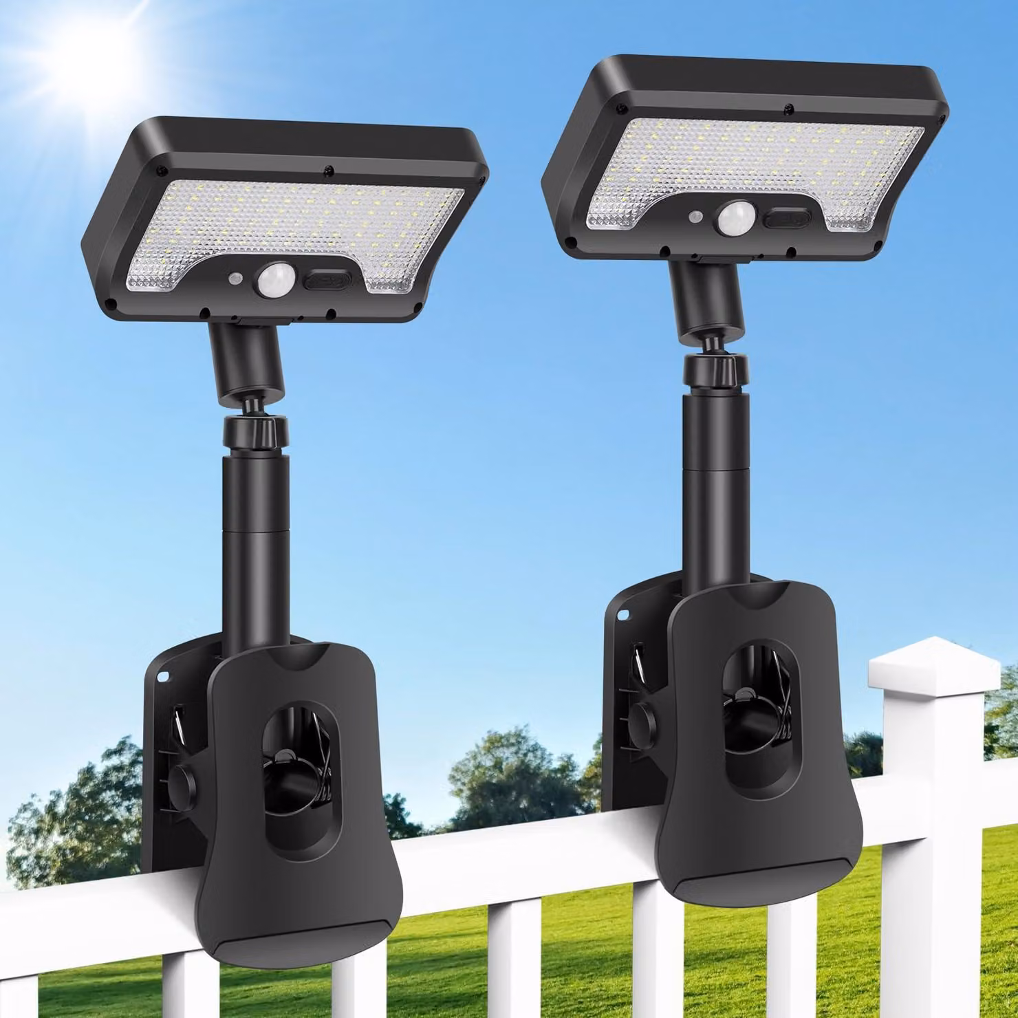 Lampade solari, confezione da 2, da fissare con clip, 6000 K, grado di protezione IP65, 3 modalità, sensore di movimento