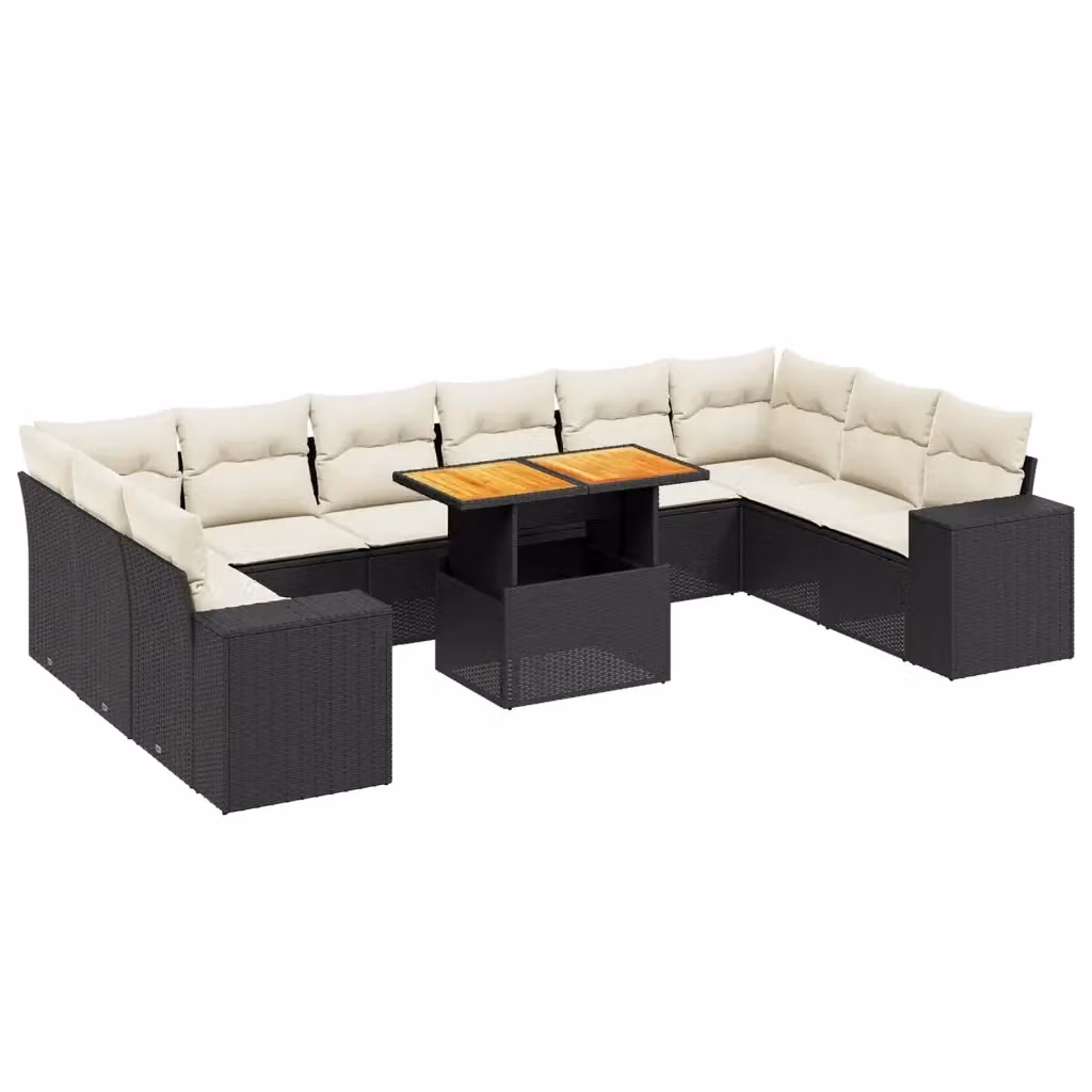 Set di divani da giardino VIDAXL in polyrattan nero con 11 pezzi e cuscini inclusi – 2