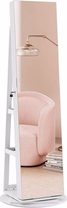 Specchio a LED con contenitore per gioielli, rotazione a 360°, 3 scomparti, con chiusura, colore bianco